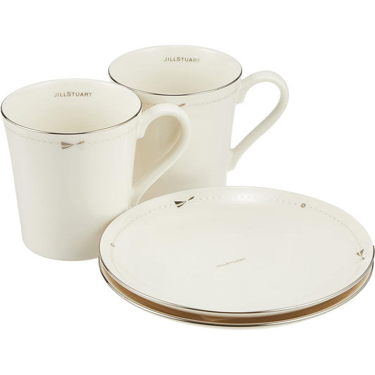 NARUMI Tableware Set JILL STUART White Ribbon Pattern Set for 2 People Stylish Cute 4 Piece Set Made in Japan Gift Box Included 41635-33357