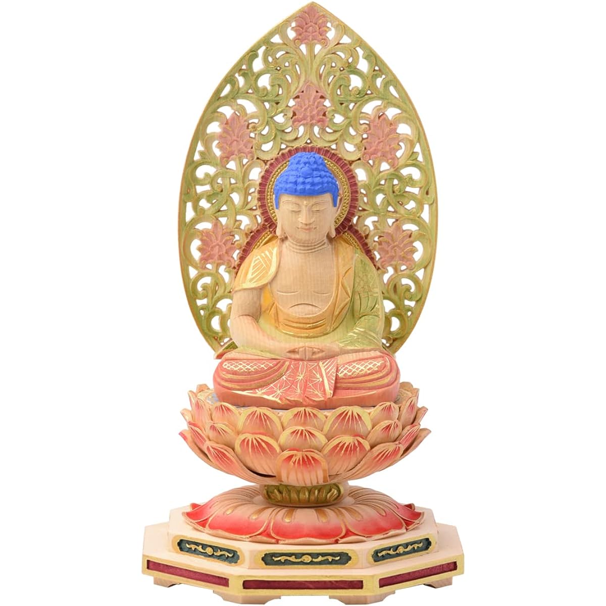 Hanro Art Sculpture Buddha Statue Amitabha Tathagata Tendai Sect 2.0 size Cypress Wood Carving Octagonal Pedestal Arabesque Halo Born in the year of the Dog/Pig Ward off misfortune Zodiac Guardian Principal Image Tendai Sect Principal Image (Height 18.5c