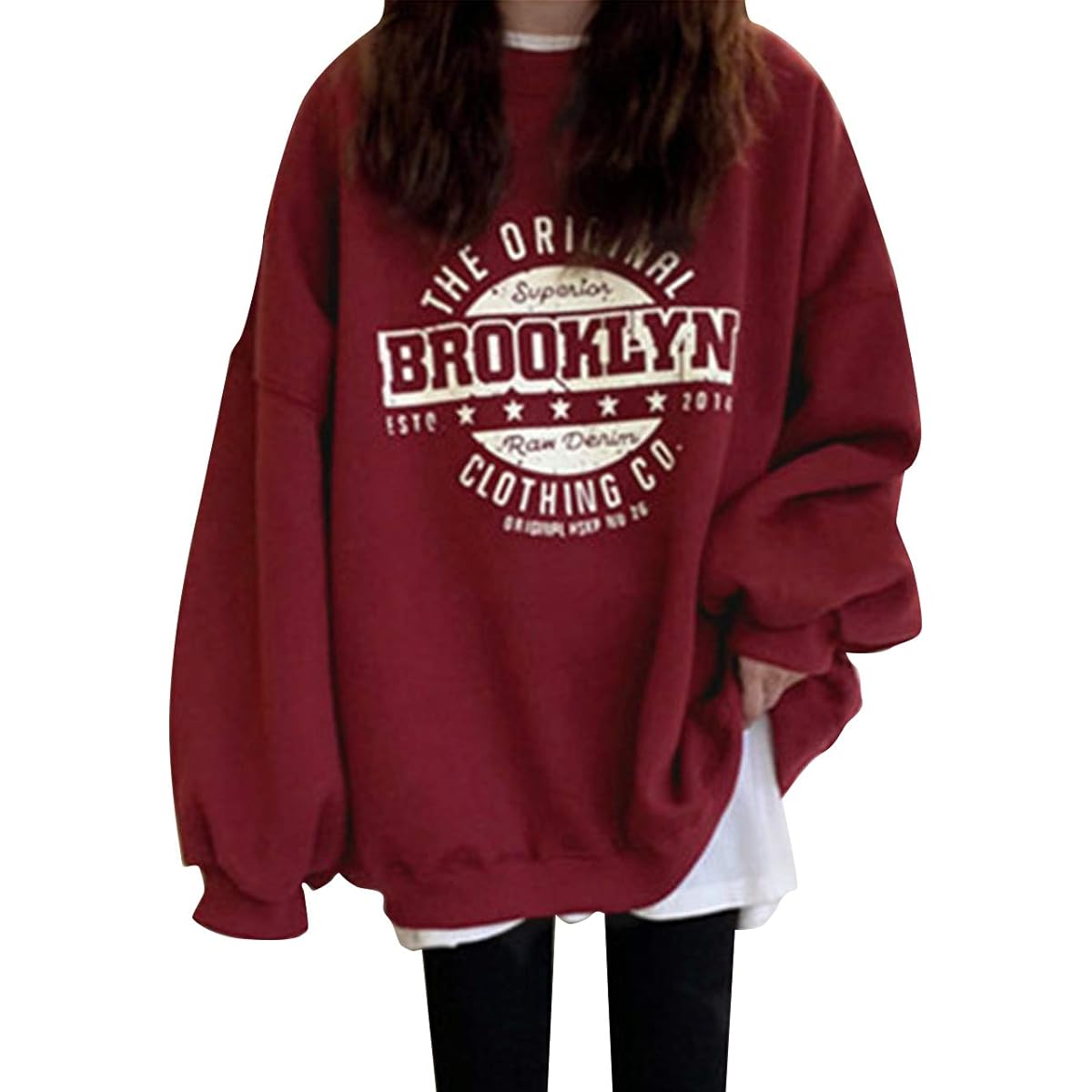 [TIME SLIP] Women's Sweatshirt Print Oversized Loose Logo Long Length Sweatshirt Big Long Sleeve Thin Long T