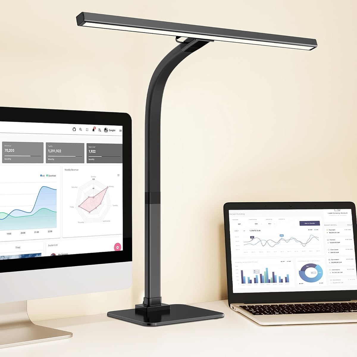 EppieBasic desk light, LED desk lamp, eye-friendly stand light, tabletop light, color adjustment, stepless dimming, touch sensor, flat light emitting 12W, energy saving, table stand, memory function, desk light with automatic dimming, learning, reading,