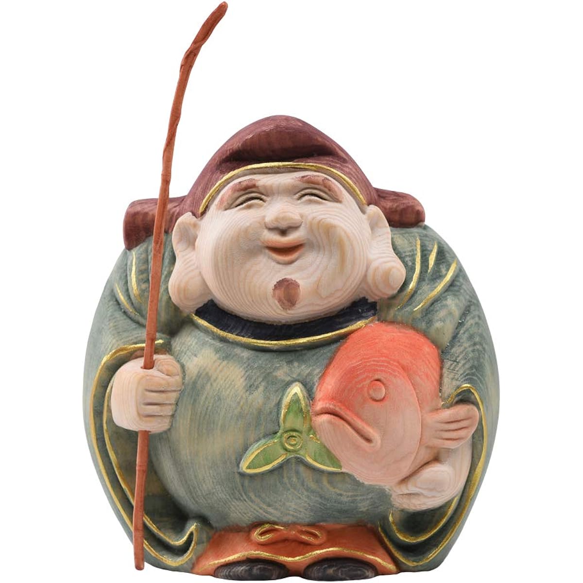 Hanro Art Sculpture, Ebisu, Good Luck, Good Luck, Seven Lucky Gods, Wooden Cypress, Good Health, Good Fortune, Good Luck, Warmth from Misfortune, Prosperous Business, Big Catch, Good Harvest (Height 10cm x Width 8cm x Depth 9cm) (Light Painting)