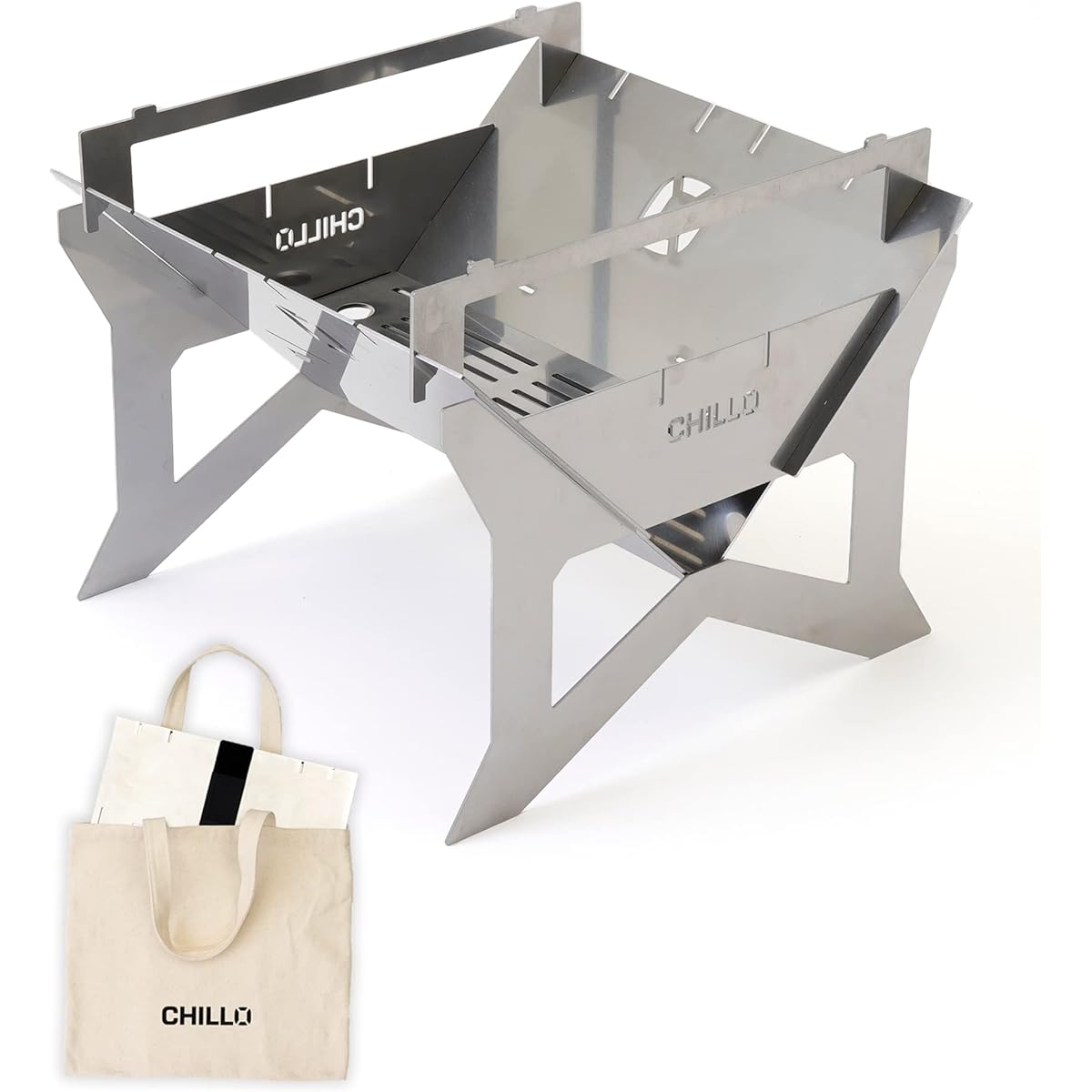 CHILLO Bonfire stand [B4-PLATE] Starter set for 2-4 people Stainless steel with trivet and storage bag included
