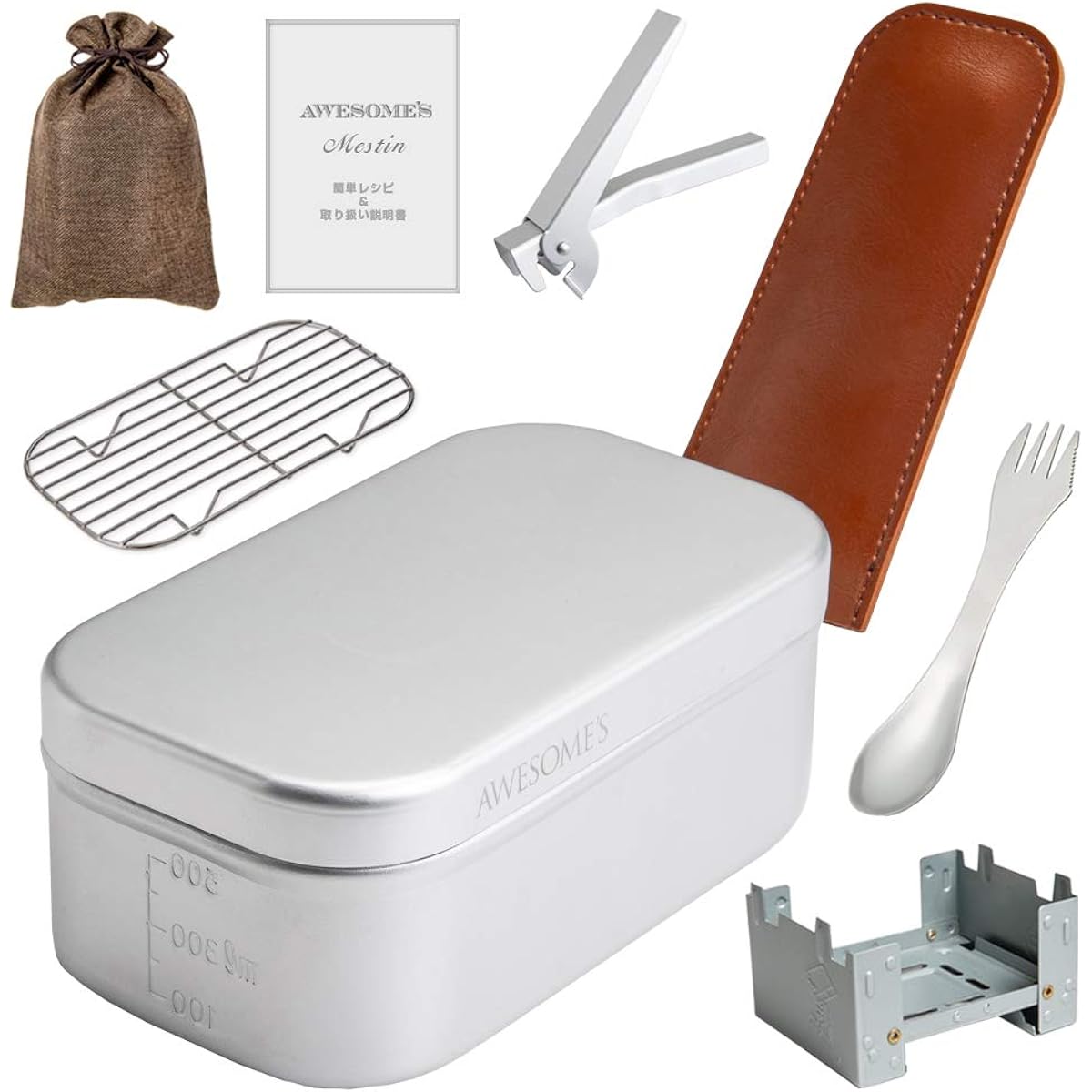 AWESOME'S Mestin 8-piece set, 2 cups, camping, handle, handle cover, rice cooker, rice bowl