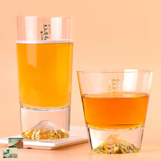 [Mt. Fuji Glass] [Tajima Glass] Mt. Fuji Rocks Glass (Plain) Mt. Fuji Tumbler Glass Pair Set TG15-015-R TG15-015-T Set of 2 Edo Glass Mt. Fuji Whiskey Glass Beer Glass Beer Glass Thirty-Six Views of Mt. Fuji Postcard Included