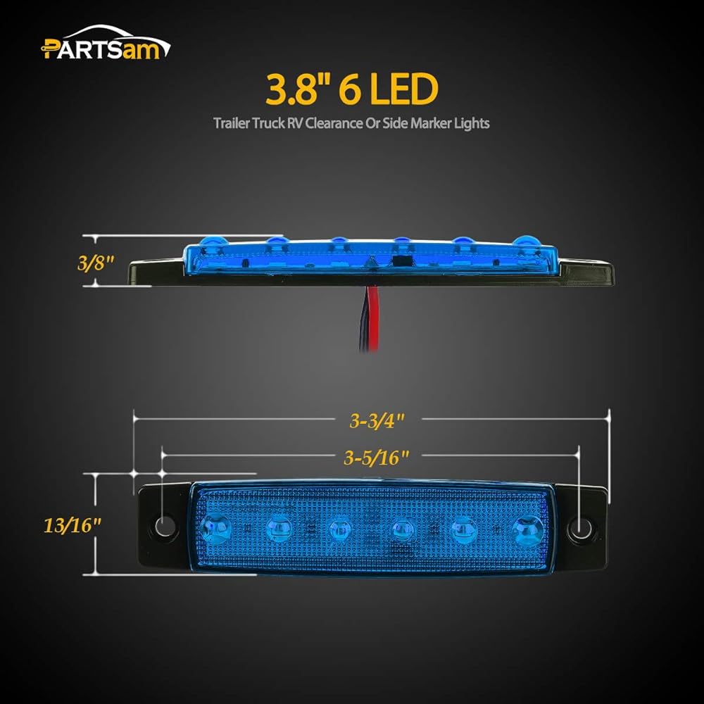 PARTSAM THIN LINE 3.8 inch 6LED Blue Side LED Trailer Marker Marker Light Sealed LED Marker Light Indicator Track Trailer RV Lorry Van UTV HGV License Decorative Light (10 packs)
