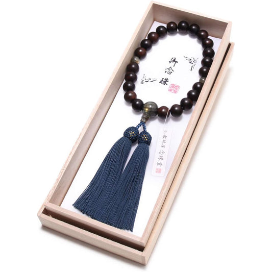 Prayer beads <Made in Japan> Men's striped ebony Labradorite Pure silk tassel Comes with a prayer bead bag Handmade prayer beads that can be used by all denominations Luxury Domestic prayer beads [Long-established prayer beads manufacturer founded over 8
