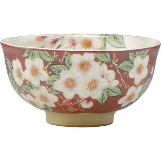 Kyoto ware Kiyomizu ware pottery kiln rice bowl small weeping cherry tree KTA272-02