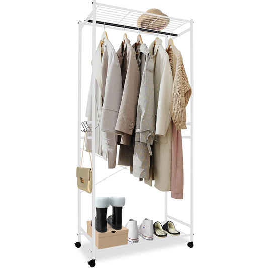 fusehome Hanger Rack, Clothes Rack, Clothes Rack, Sturdy, with Casters, Slim, Width 79.5 x Depth 40 x Height 175.5 cm, Pipe Hanger, Stylish, Clothes Rack, Load Capacity, Single, Clothes Rack, Clothes Storage, White