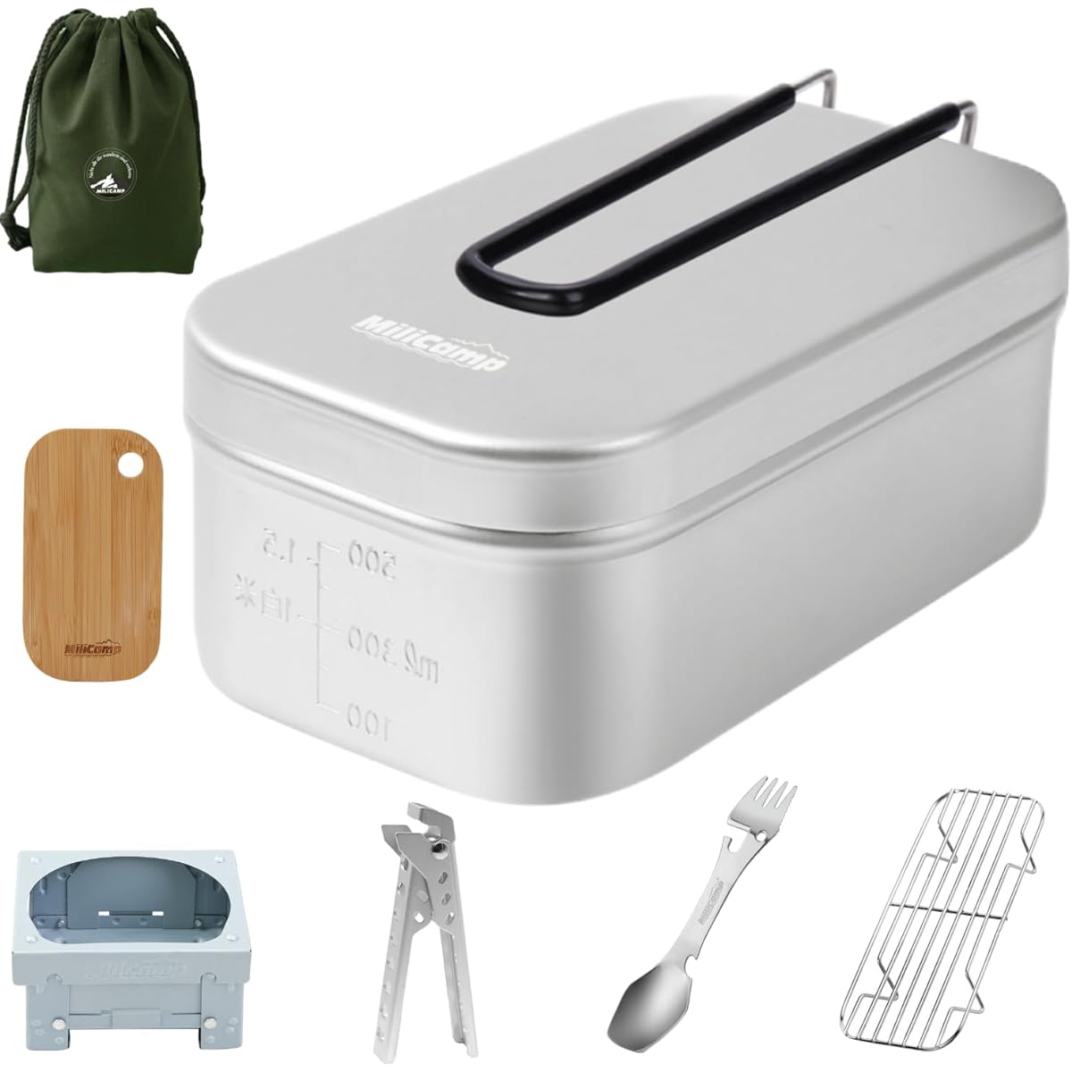 MiliCamp MR-250 Pro Mestin Set, Camping, Cooking, Deburred, Glossy Appearance, Outdoor, Home Cooking, Disaster Prevention Measures, Drawing Process, Scale Included