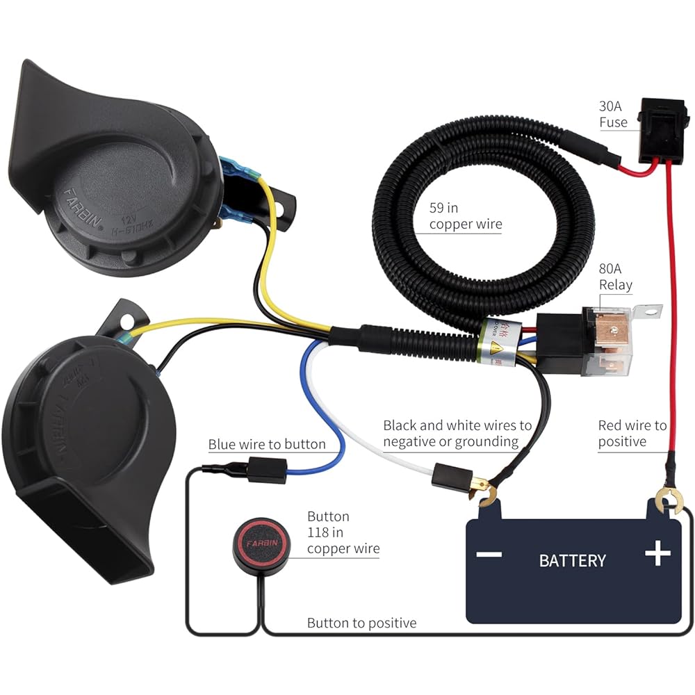 BANHAO Car Horn Truck Horn 12V Waterproof High Rotone Universal Fit Super Loud Electric Katatsum Reaphorn 12V Horn Kit replacement Car Horn (with button)