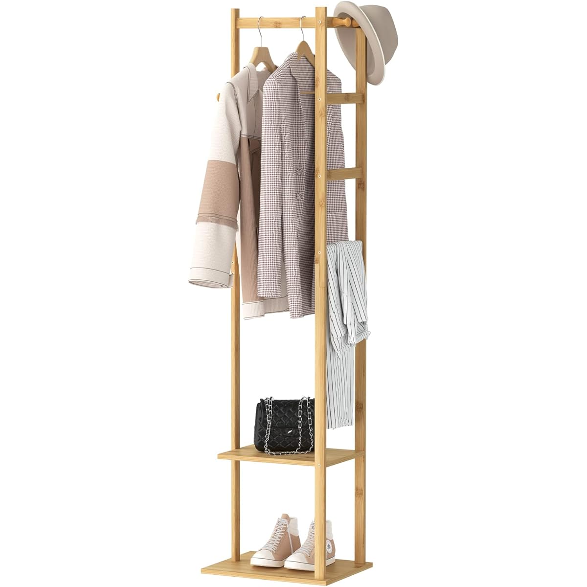 Susire Pole Hanger Wooden Scandinavian Hanger Rack with Shelf Children's Slim Corner Coat Rack Tower Single Space Saving Narrow Space Natural Living Alone for Guests Entrance Hat Rack Multifunctional Coat Rack Depth 30cm Width 40