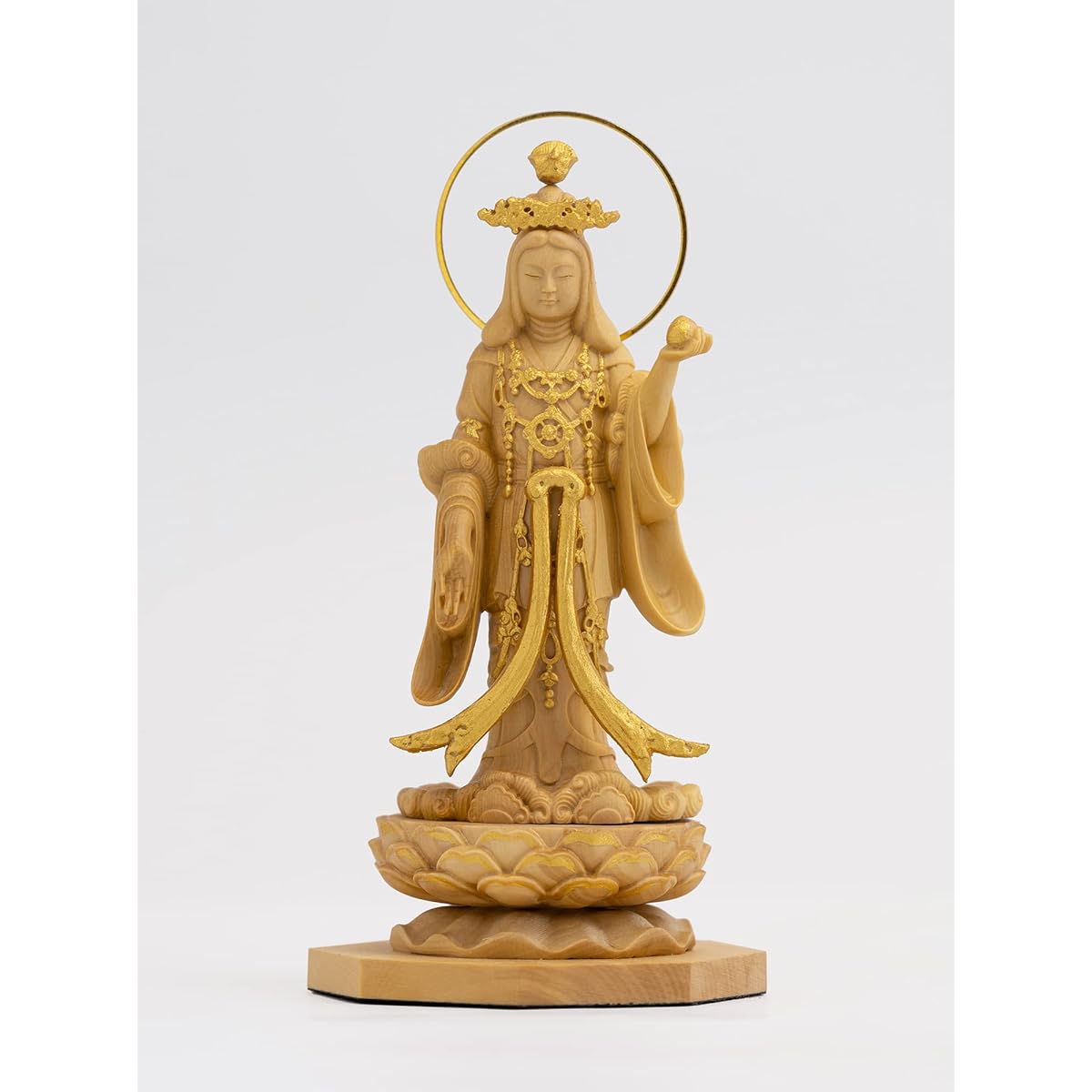 Tiny Buddha Kisshoten Standing Statue - 11cm Joruri Temple Type (Wooden: Boxwood Gold Paint Finish)_Buddha Statue Figure Wood Carving Ornament (GSB Kisshoten