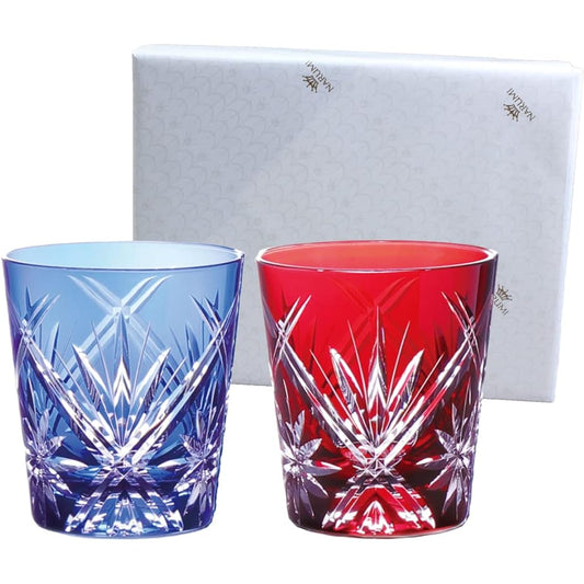 NARUMI Rocks Glass Pair Glass Glass Works Waltz 270cc Blue & Red Color Covered Glass Whiskey Glass Old Glass Wedding Gift Respect for the Aged Day Present Gift Box Included Wrapped GW6071-2270AZ
