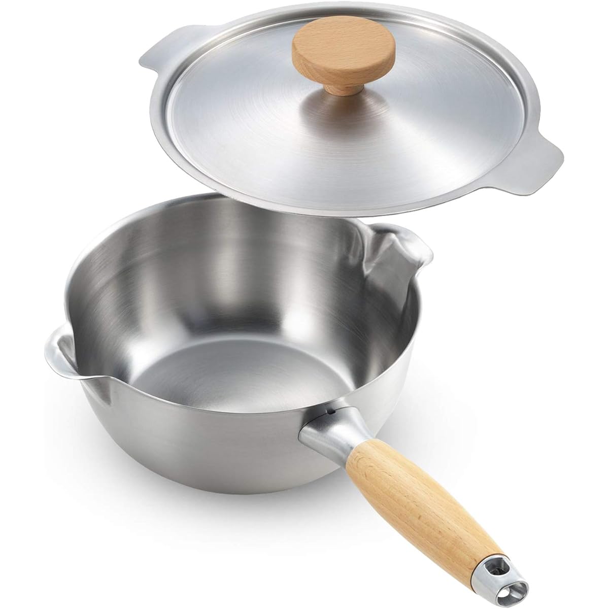 Yoshikawa Yukihira Pot Silver with Lid for 20cm Yukihira Pot 20cm PD3007+PD3008 Set IH Compatible Gas Fire Compatible Made in Japan aikata Double End Stainless Steel