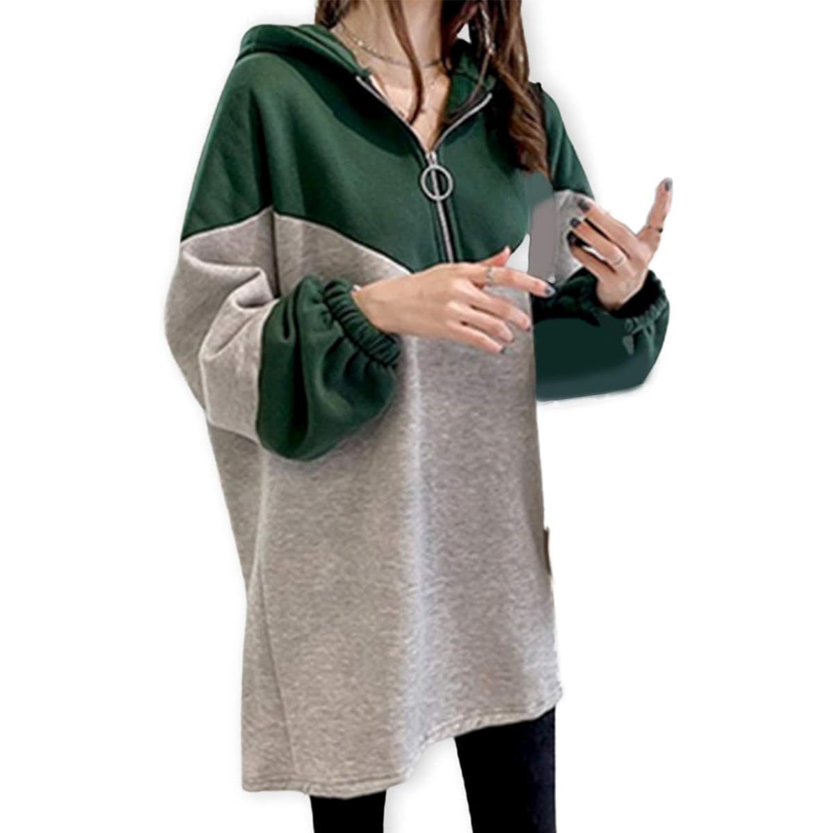 [Slow Ride] Women's Parka, Sweatshirt, Hood, Long Size, Bicolor, Zip Up, Loungewear, Spring, Autumn, Winter