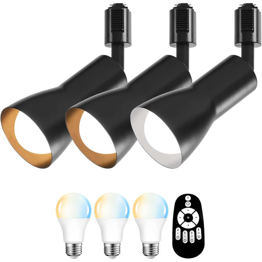 ANWIO Duct Rail Spotlight, Set of 3, E26 Base, 900LM, Power Consumption: 8.3W (equivalent to 60W), LED Bulb Included, Remote Control Included, Dimming, Color Adjustment, Rail Light, Duct Rail Lighting, Adjustable Angle, Interior, Hallway, Bedroom, Black