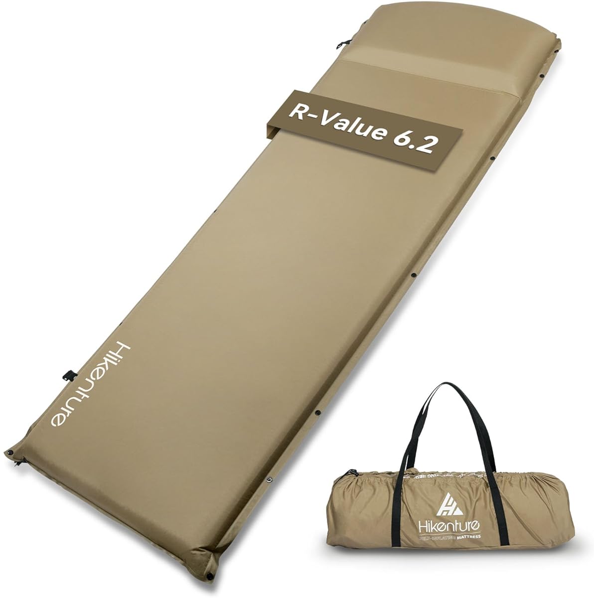 HICENTURE Inflator Mat [10s Automatic Inflation, Extra Thickness 8cm, R Value 6.2] Camping Mat 2-Way Check Valve Air Mat with Pillow, Outdoor Mat, Non-slip, Infinite Connection, Sleeping in the Car, Mat with Fixing Band, Storage Bag Included, For Visitor