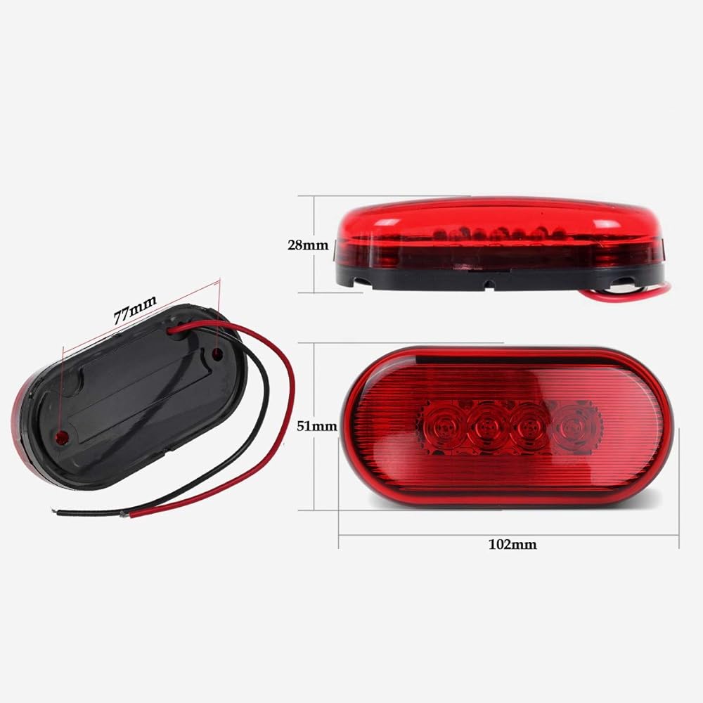 PARTSAM Amber 2 pieces + 2 Red 2V 4 inch x 2 inch Oval LED Truckside Marker Light surface Mount 10 Diode, Sealed Trailer LED Clearance and Side Marker Light Black Base LED LED Light