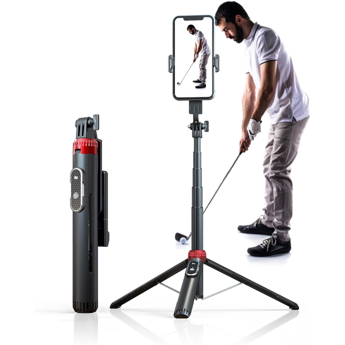EUG-PRODUCTS Golf Practice Equipment, Swing Photography Equipment, Smartphone Stand, Golf Training Equipment, Photography Practice Swing Holder, Selfie Putting Training Aid, Compatible with Alignment Stick, Indoor Golf Form Correction, Smartphone Video C