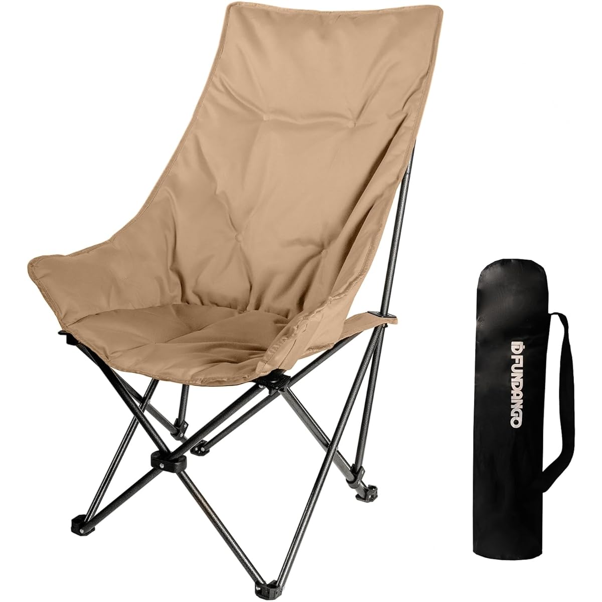 FUNDANGO Outdoor Chair High Back Folding Camping Chair High Chair Compact Outdoor Chair Simple Camping Chair Load Capacity 150kg Convenient to Carry Storage Bag Included