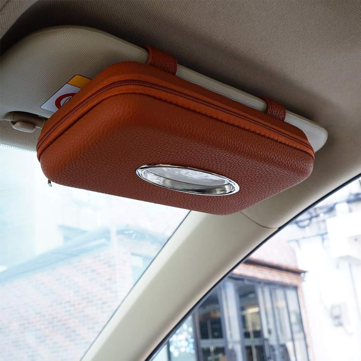 CARTISEN Car Tissue Holder Sun Vizer Napkin Holder Viser Tissue Holder PU Leather Back Teet Tissue Case Holder Car (Brown)