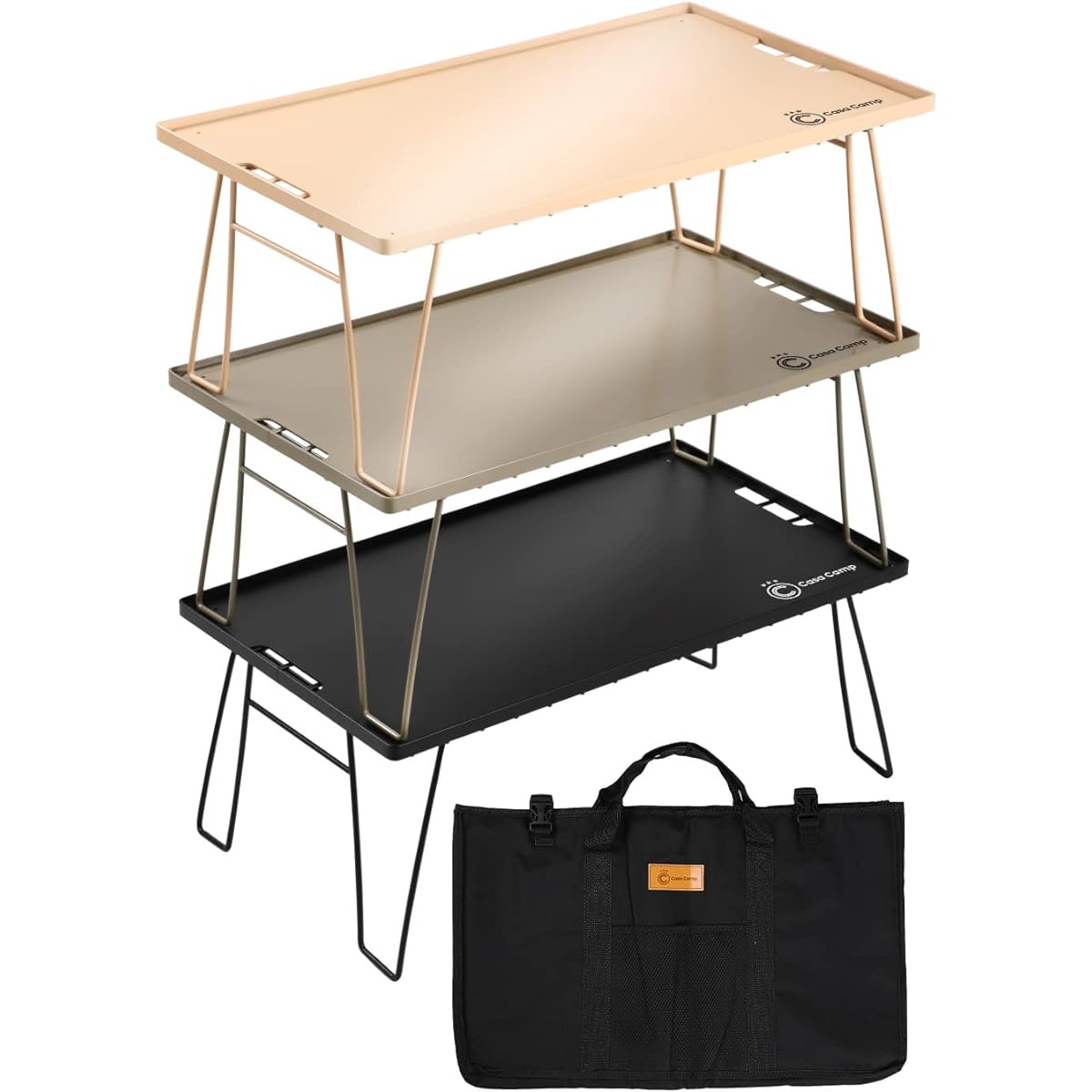 Casa Camp Field Rack, Ground Rack, Folding Rack, Bonfire Table, Low Table, Made of Plated Steel, Includes Storage Bag (Rack Body (Khaki) + Storage Bag)