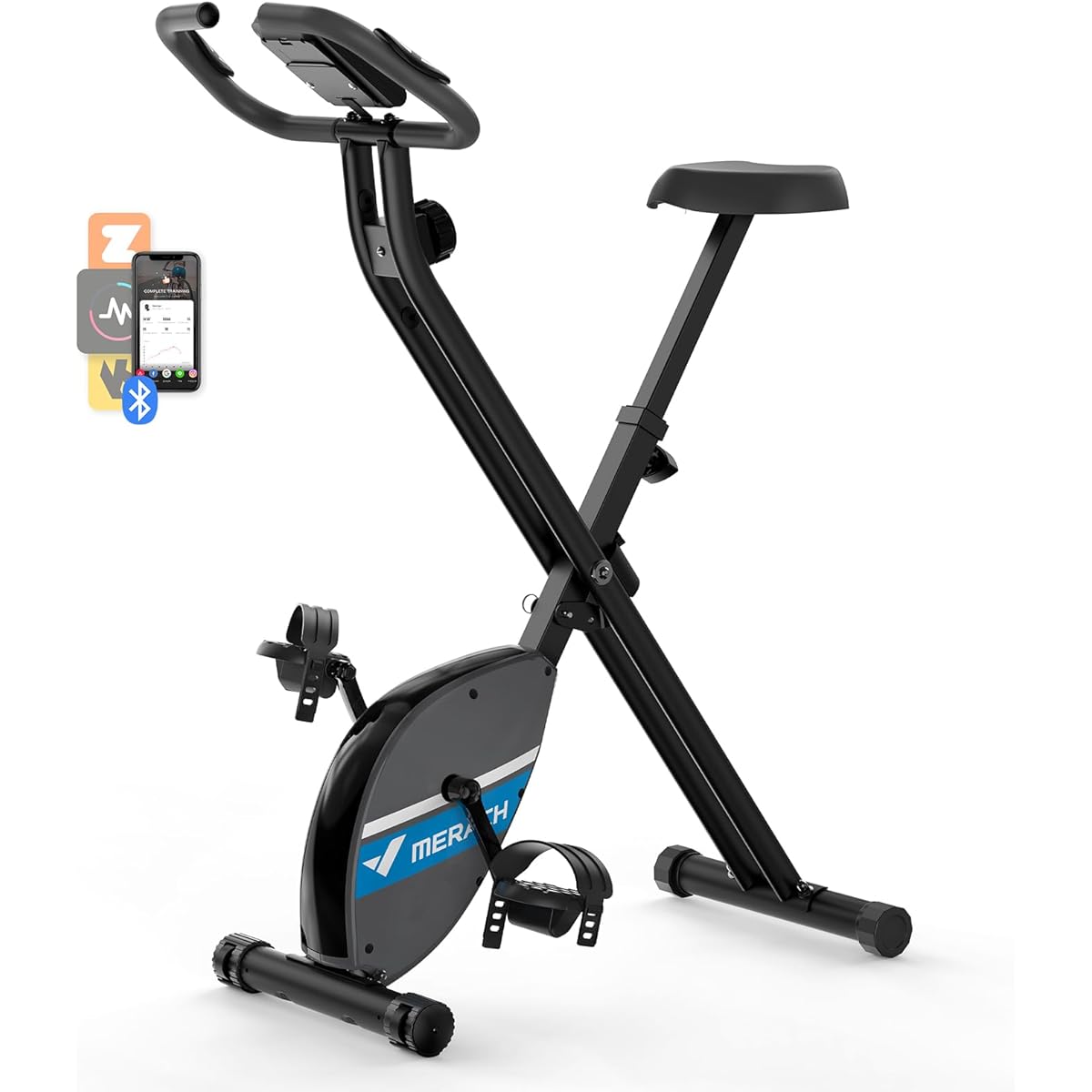 Fitness Bike MERACH Fitness Bike, App-Linked, Magnetic, Quiet, Exercise Bike, Foldable, 8 Levels of Load Adjustment, Dedicated Monitor (Heart Rate/Distance/Calories/Speed), Indoor Bike, Mobility, Easy to Assemble, Training Bike, Home Use, Japanese Instru