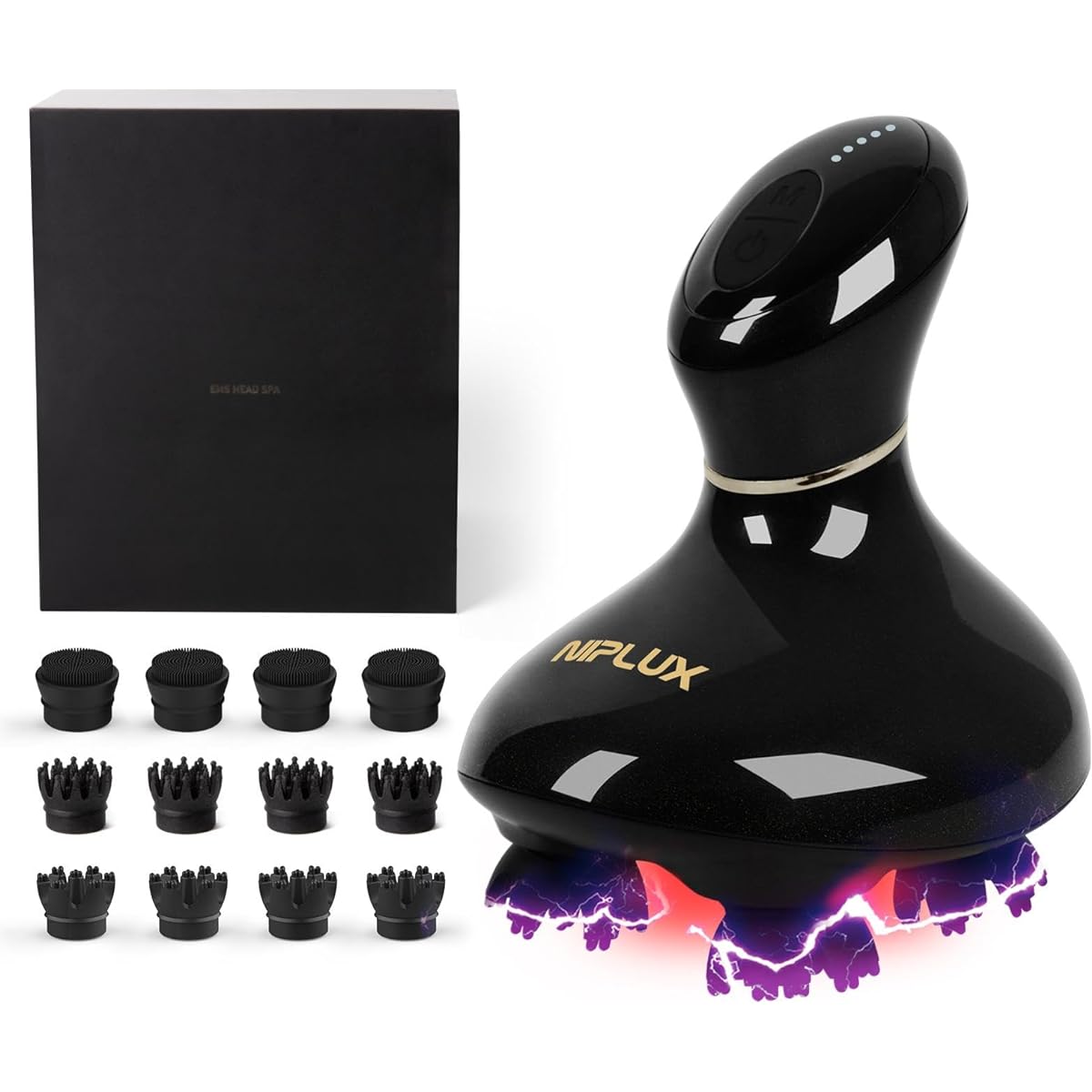 [Supervised by a Doctor] NIPLUX EMS HEAD SPA Electric Scalp Brush Head Spa NISSO PLUS Co., Ltd. IPX7 Waterproof 3D Vibration Red LED For Wet and Dry Use 10 Minute Timer Cordless Beauty Appliance Present for Women and Men Comes with Replacement Head for F