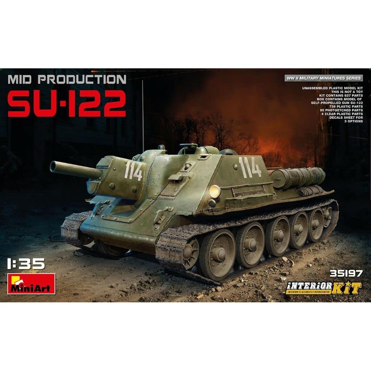 Miniart 1/35 Soviet Army SU-122 Mid-term Production Full Interior/Internal Reproduction Plastic Model MA35197