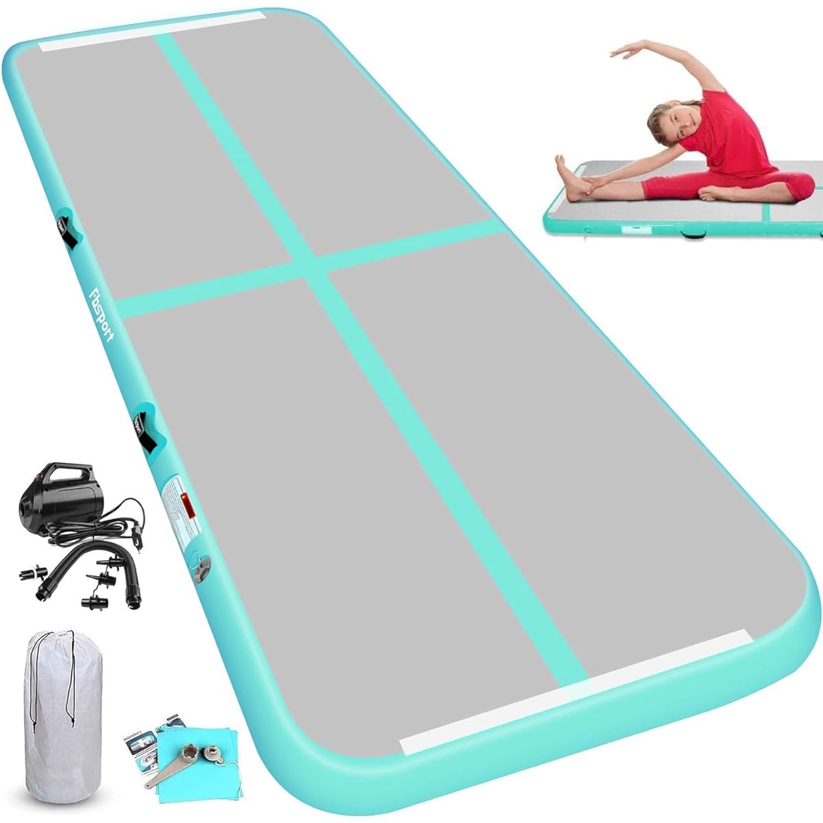 Fbsport 2/3/4/5/6M Air Track Gymnastics Mat Air Mat Foldable Inflatable with Electric Air Pump for Home Use Training Martial Arts Taekwondo Water Yoga etc. Comes with Velcro Connectable