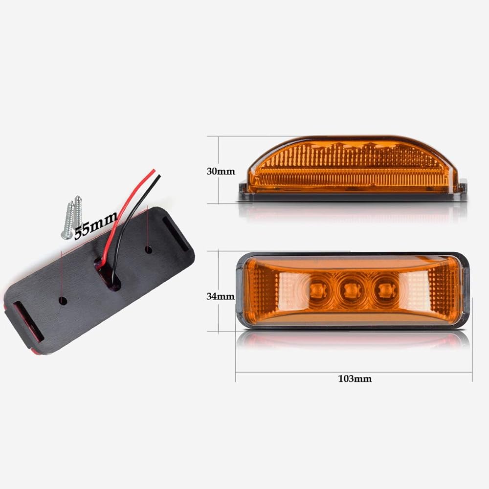 PARTSAM 3.9 inch 3LED Marker Clearance Light with RV Track Trailer Camper UTE UTV Waterproof 12V surface implementation (5 amber+5 red) 10 pieces