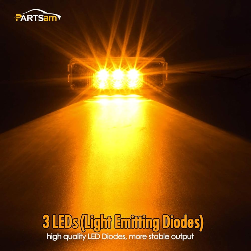 PARTSAM 3 LED Track Trailer Wind Side Marker Light Indicator Lamp Seal & Waterproof surface installation Amber 3.9 inches