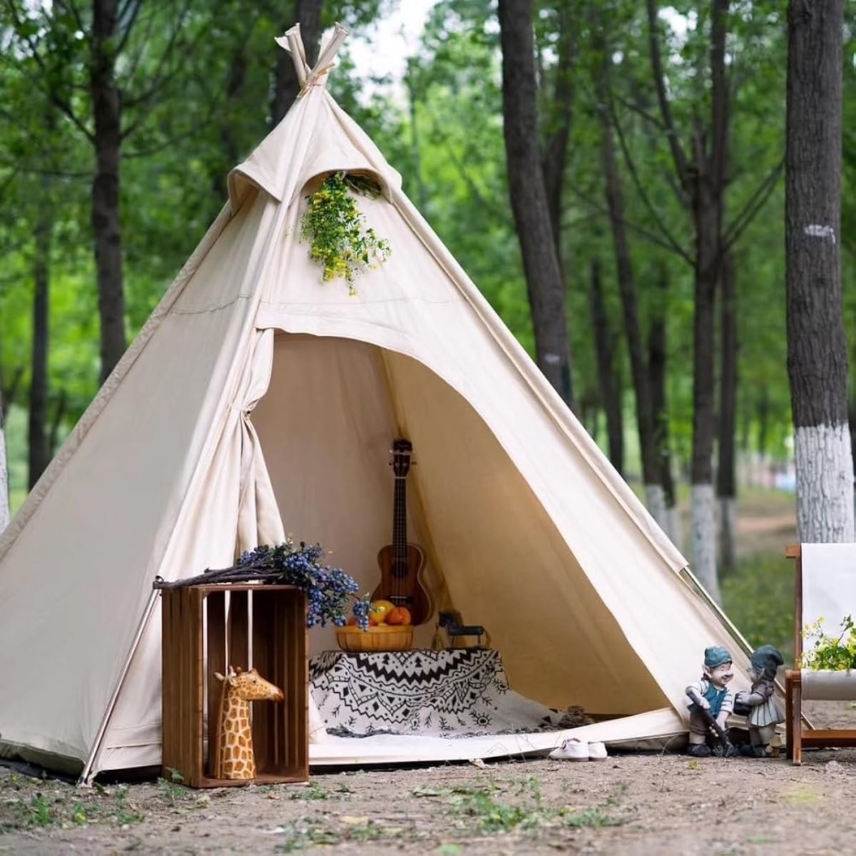 Three Season Cotton Canvas Camping Pyramid Tent 2-3 Persons