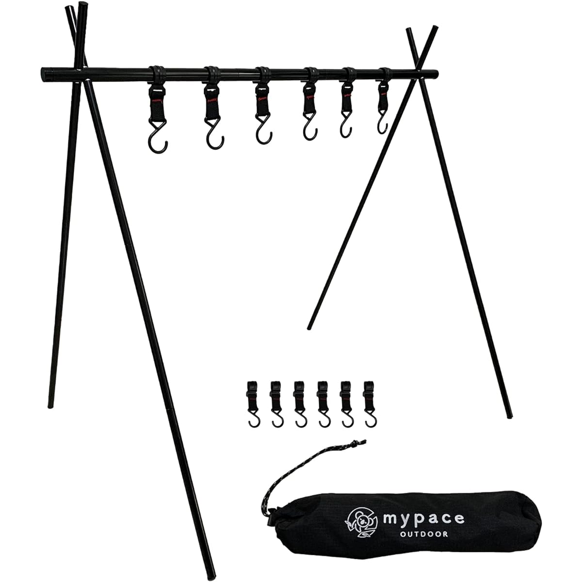mypace outdoor Hanging Rack, Lantern Stand, Bonfire Hanger, Hanger Rack, Solo Camping, Camping, Aluminum Alloy, Load Capacity Approx. 8kg, Lightweight, Multifunctional, Easy to Assemble, Clothes Dryer, Foldable, Easy to Carry, Suitable for Camping and Ou