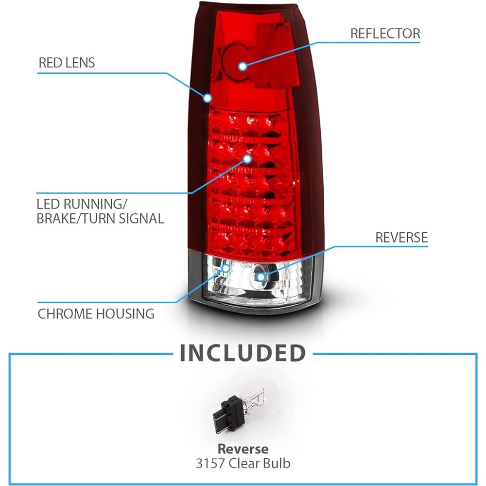 SPPC Red/Clear LED Tail Light Light Assembly Set Chevrolley Full Size- (Pair) Left and right side of the passenger seat