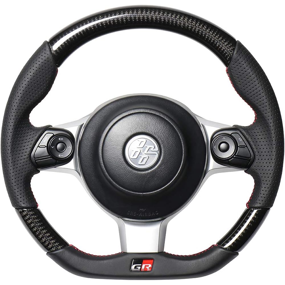 REAL Steering [Toyota 86 (late ZN6)/Subaru BRZ (late ZC6)/GRMN/GR/GR Sports] Black Carbon (Red x Black Euro Stitch) GRM-BKC-RD