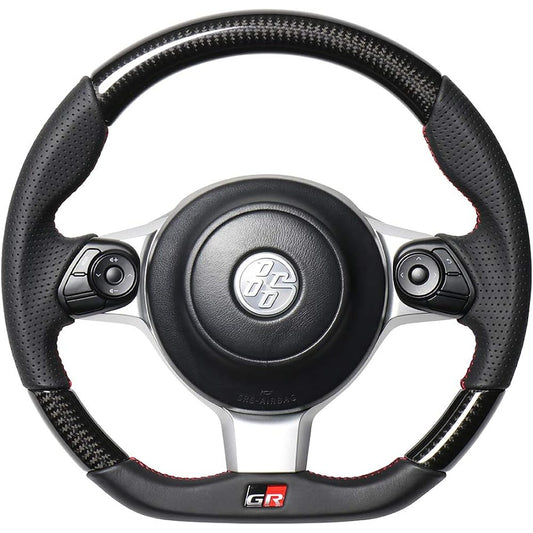 REAL Steering [Toyota 86 (late ZN6)/Subaru BRZ (late ZC6)/GRMN/GR/GR Sports] Black Carbon (Red x Black Euro Stitch) GRM-BKC-RD