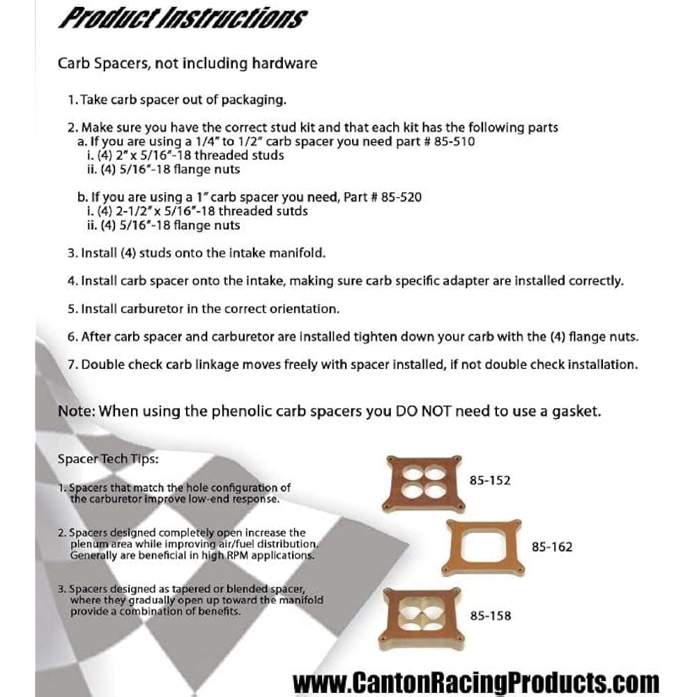 Canton Racing 85-162 Phenol carburetor spacer 4150/4160 HOLLEY OPEN 1/2 inch 1 pack