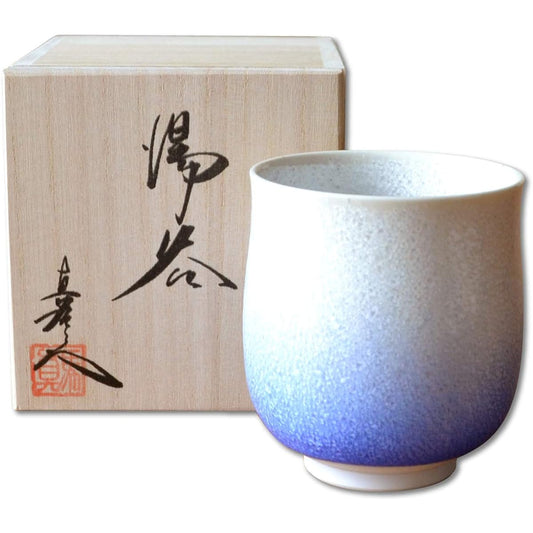 Arita ware hot water cup, wooden box gift that would be great as a gift, indigo-dyed water drops, Baba Maemon kiln, Hasami ware, made in Saga Prefecture, pottery, large size