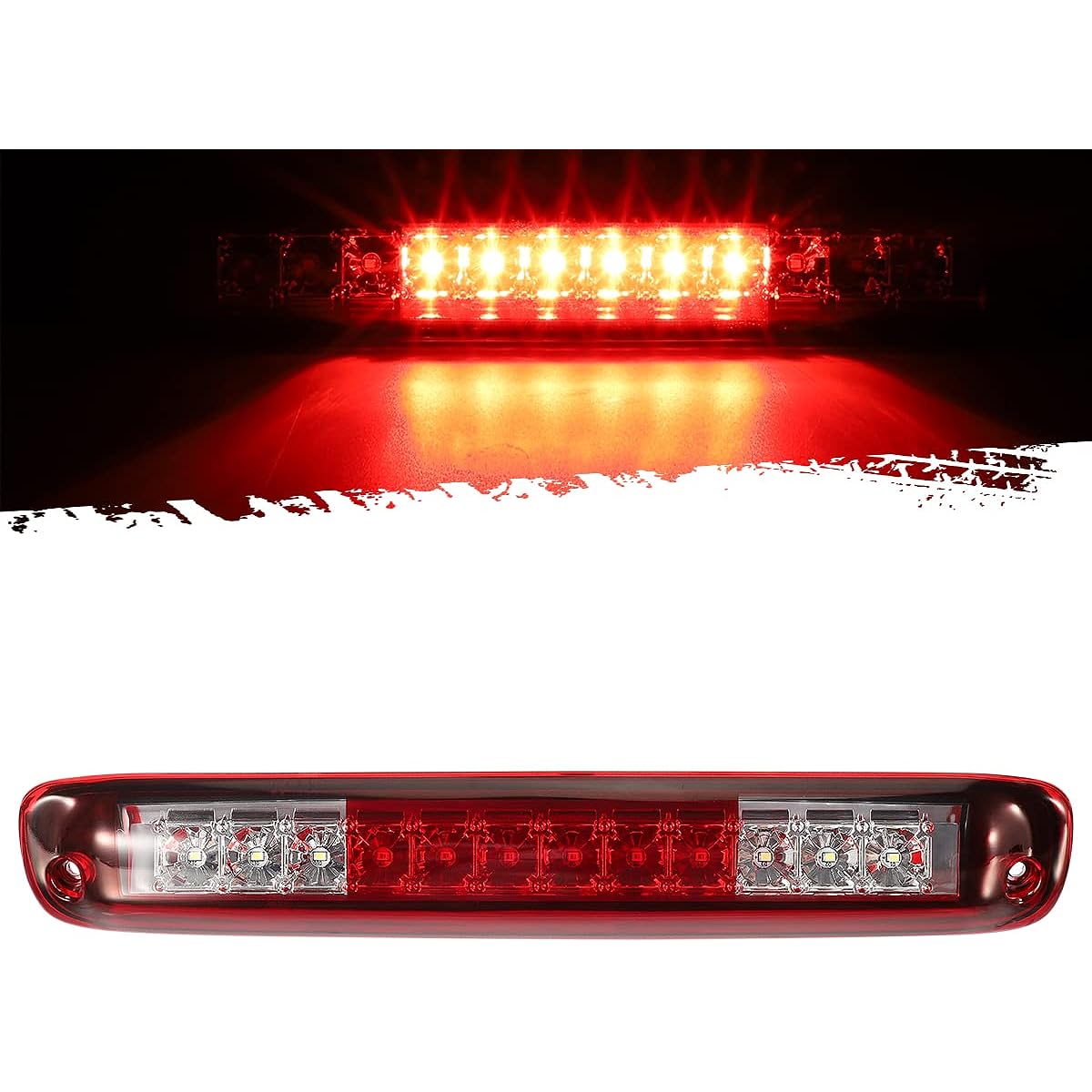 PARTSAM High Mount Stop Light Third 3 Brake Light replacement Silverado and Sierra 1500 1500 HD 2500 HD 3500 1999- 2007 LED Rear Cabeff Center Mount Brake Stop Tail Cargolite Lamp (Red)