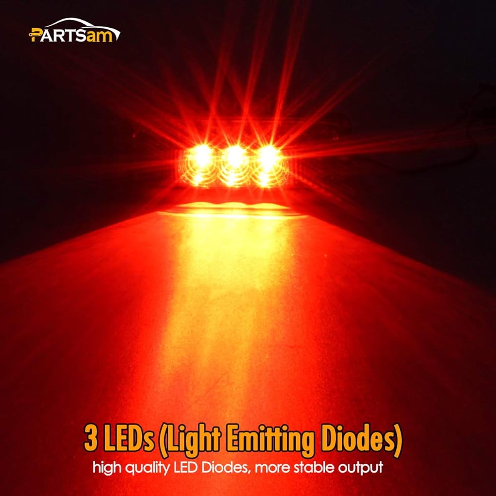 PARTSAM 3.9 inch waterproof red 3LED side marker light lamp trailer truck boat DC12V Thin line facet LED truck clearance side marker Light 10 with mini -frector