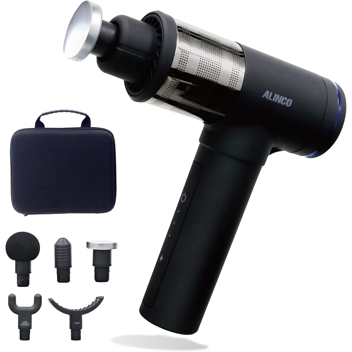 ALINCO Handy Gun Body Shaping Gun Cordless Rechargeable High Power High Speed Vibration 3 Vibration Levels 5 Attachments Storage Bag Included Black MCB031