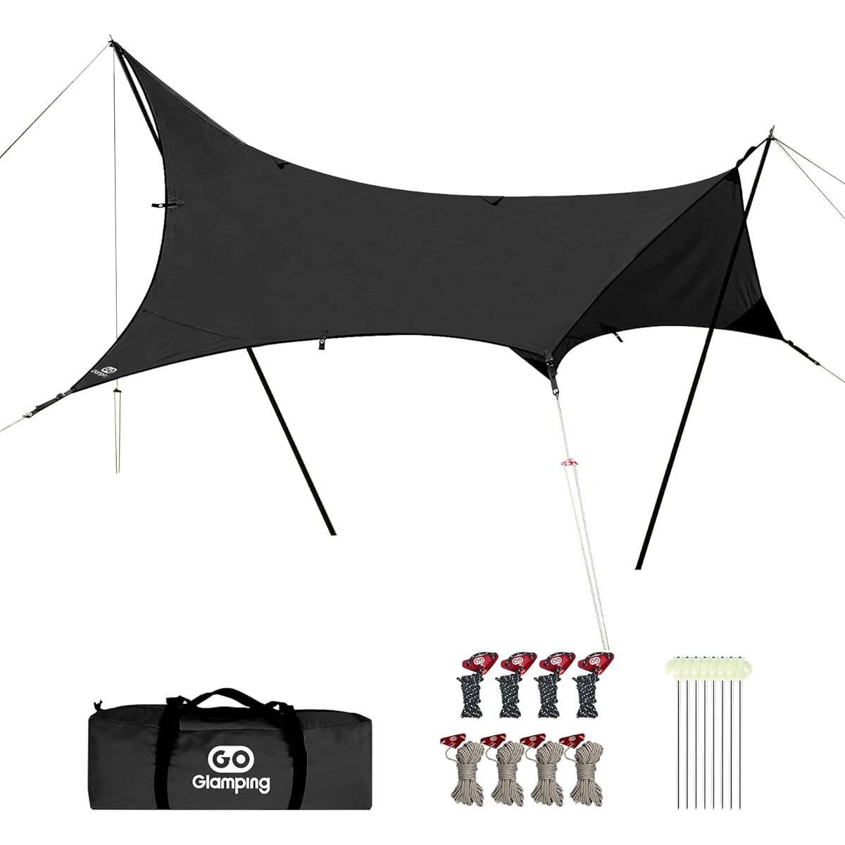 GOGlamping [Yamaho Hexatarp TC] Solo 4.2m x 4.1m Tent Tarp Bonfire Allowed Arrangement Flexible Sunshade Water Repellent 500mm Water Pressure Resistance Fire Resistant/Mold Resistant/Heat Insulating Sunshade Flame Retardant Camping Equipment Outdoor Stor