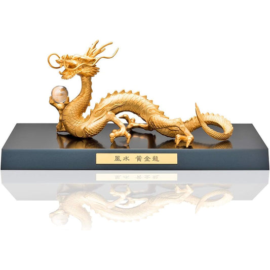 Great Good Luck Feng Shui Golden Dragon 20mm Jade Crystal (Traditional Craft Takaoka Copperware Small Volume Production Crystal Money Luck Increase Ornament)