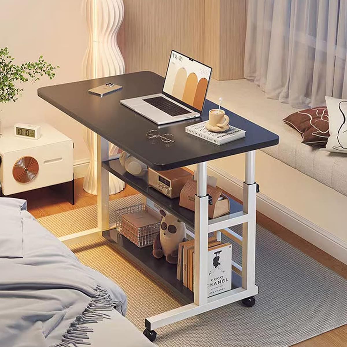 Desk, Multifunctional Side Table, Liftable Table, Bedside Table, Desk, PC Desk, Computer Desk, Table, Workbench, Height Adjustable Desk, Folding Table, Casters, Study Desk, Work, Nursing Care Bed Table, Easy to Assemble, Width 80cm x Depth 40cm x 60-90cm