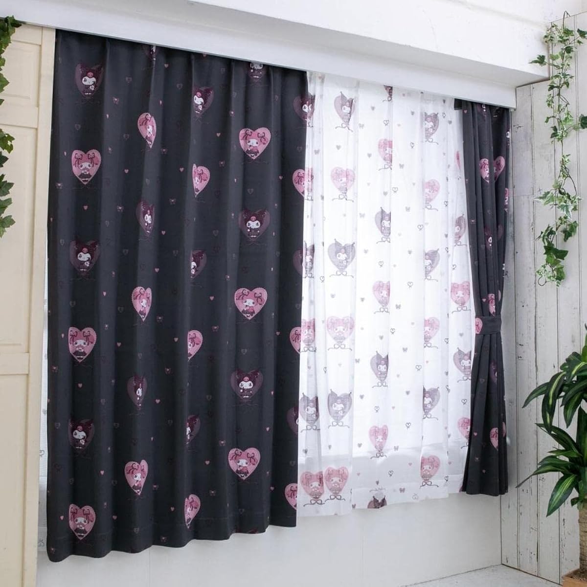 Sanrio Kuromi My Melody Midnight Merokuro 2nd Grade Blackout Heat Shielding Curtain Lace Set of 4 Width 100 x 200cm Length My Melody Fully Washable Character SB-661-S/SB-662-S