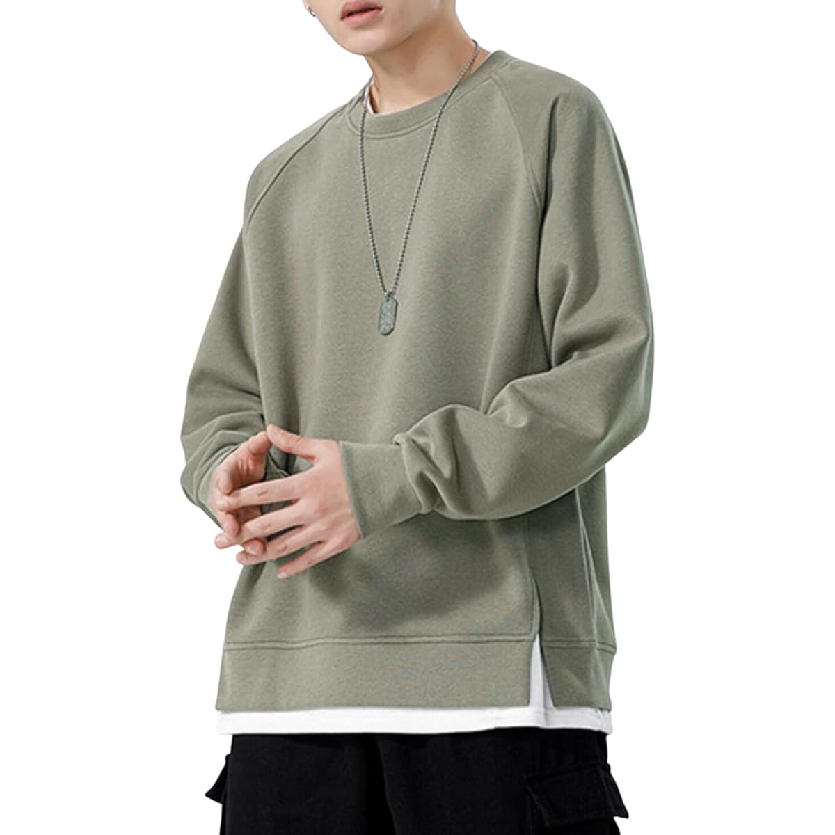[foveitaa] Sweatshirt, Men's, Autumn Clothing, Large Size, Loose, Layered Style, T-Shirt, Long Sleeve, Cool, Hoodie, Loose, Silhouette, Pullover Top, Simple, Stylish, Casual, Stylish, Spring/Autumn Clothes