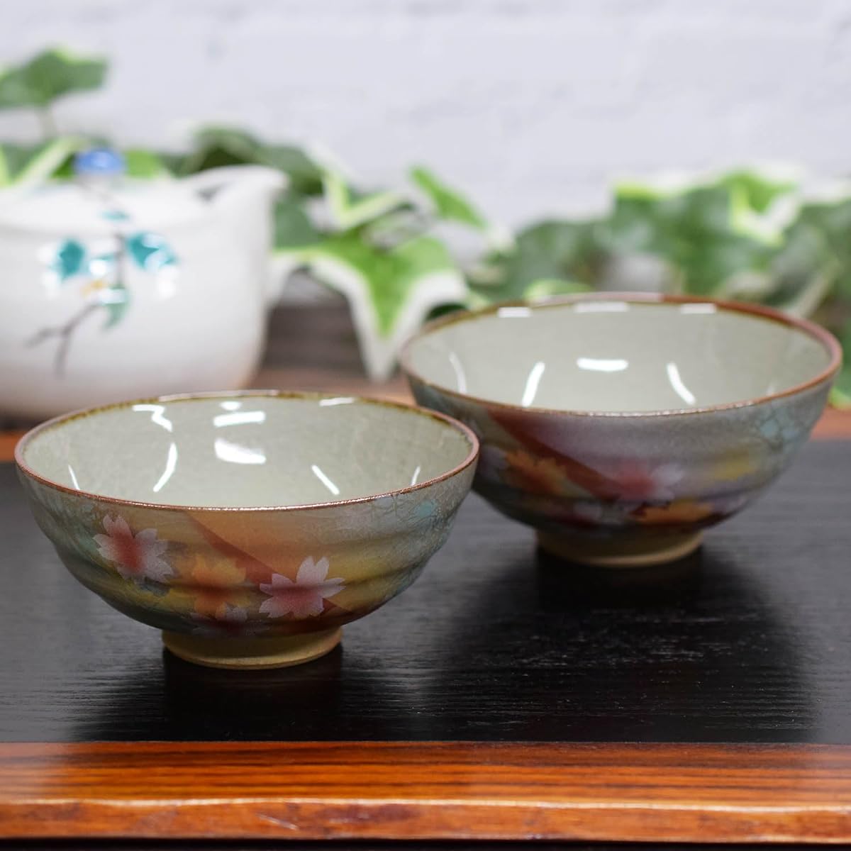 Couple's Tea Bowl, Stylish Tableware, Kutani Ware, Pair, Rice Bowl, Sunlight Flower Pattern, Ceramic Tea Bowl, Brand, Japanese Tableware, Made in Japan