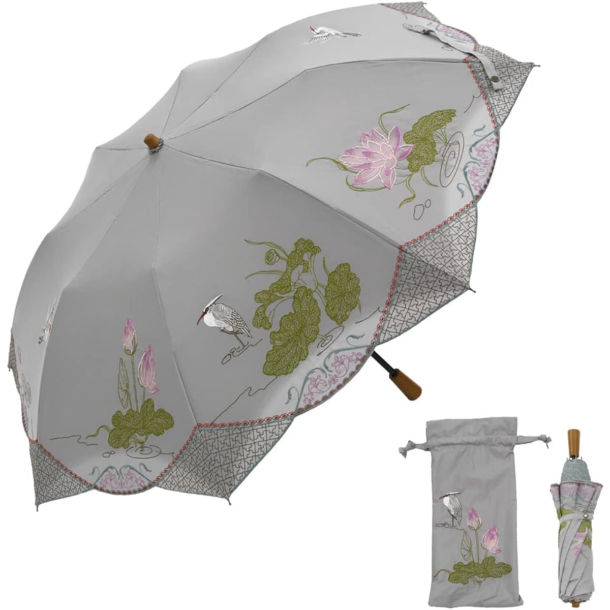 [Chinoiserie Modern] Parasol, Actress Parasol, Premium Folding Parasol, Short Parasol, Shop Channel, Complete Shading, Heat Shielding, Heat Loss, UV Protection, Covering, Cool, Umbrella for Both Sunny and Rainy Days, Special Double-layered Cover, Fully E