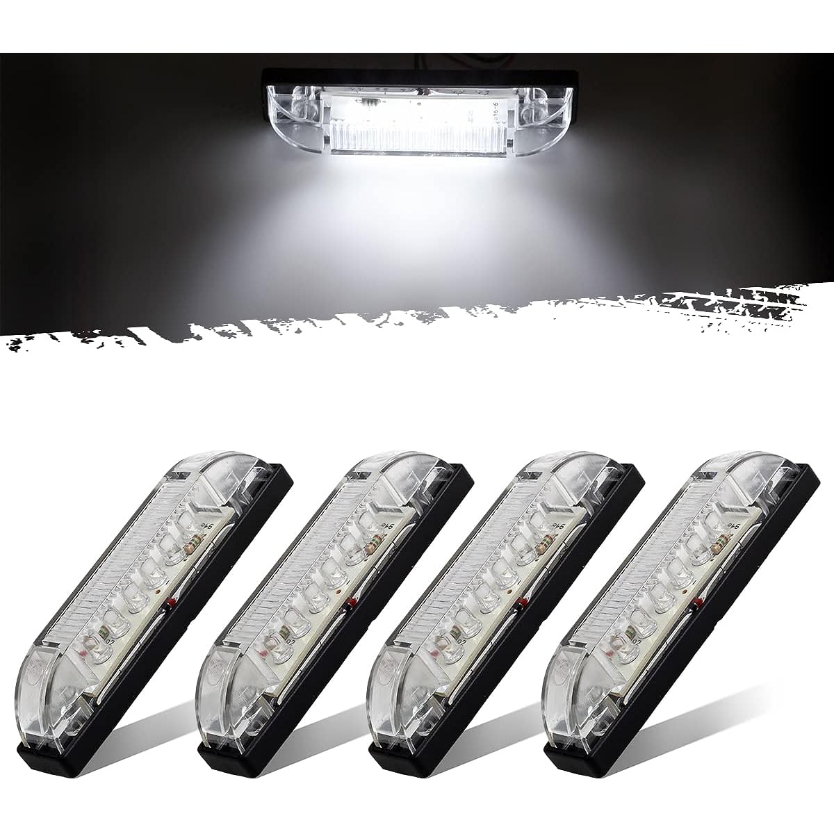 PARTSAM 4 -inch Utirity Trip Light Bar White LED 9 Clear Lens Waterproof 12V Surface mount 4 inch Thin Line Boat Marine Light Side Marker Lump Track Trailer RV Camper Bonnet Lower Dome Light